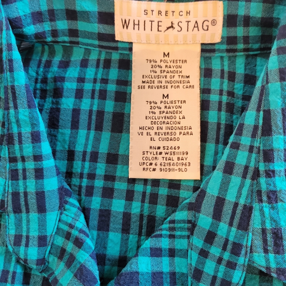 White Stag Sleeveless Plaid Blouse in  Blue Turquoise  Size M - Picture 6 of 8